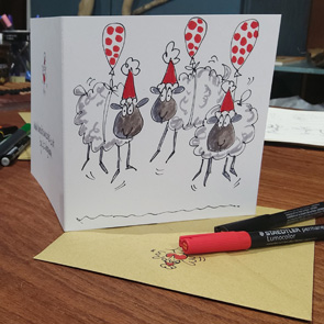 Hand drawn, pen & ink cartoon cards